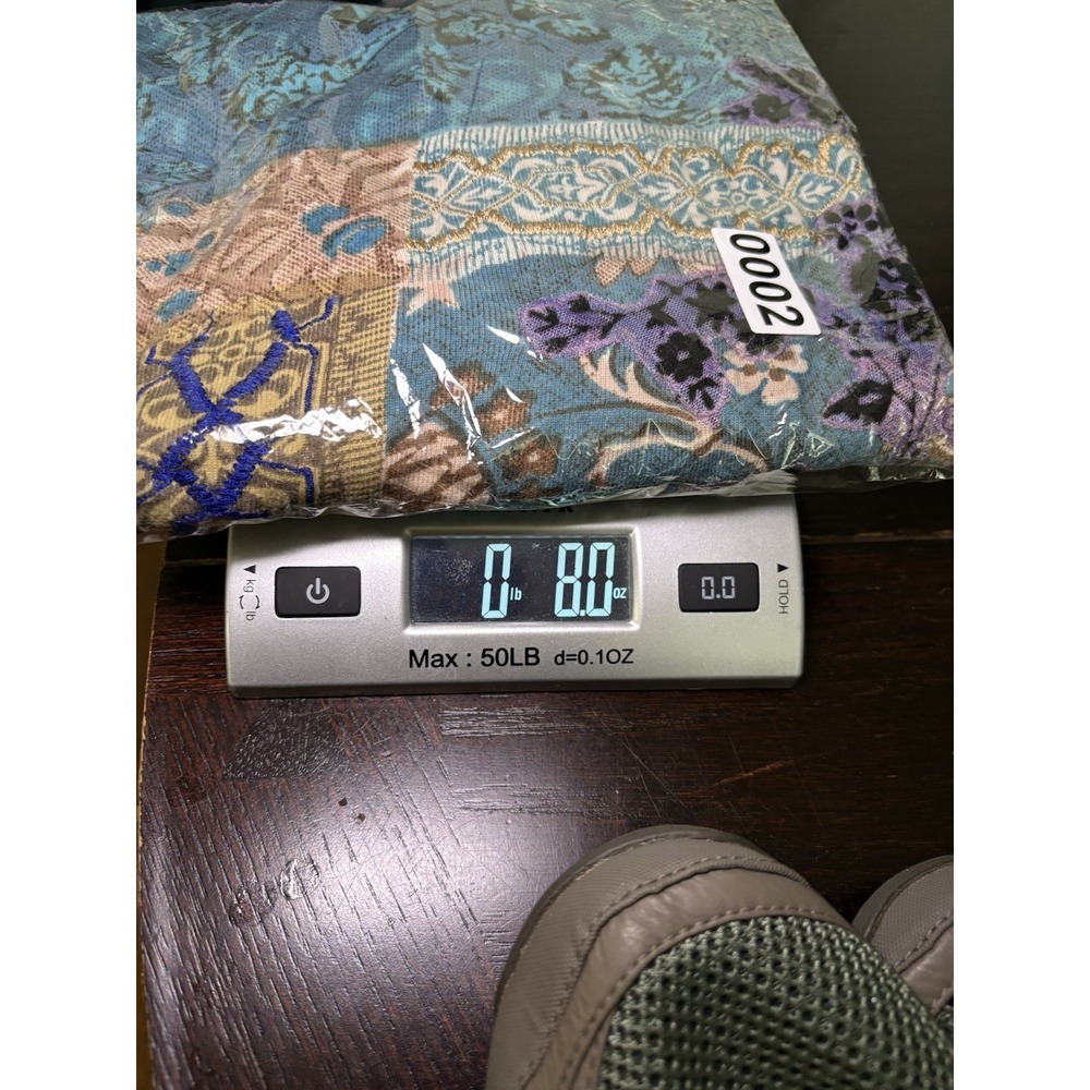 Vintage Grunge Y2K Textured Patchwork Lace Print 3/4 Sleeve Top Teal Tan M - Picture 12 of 12